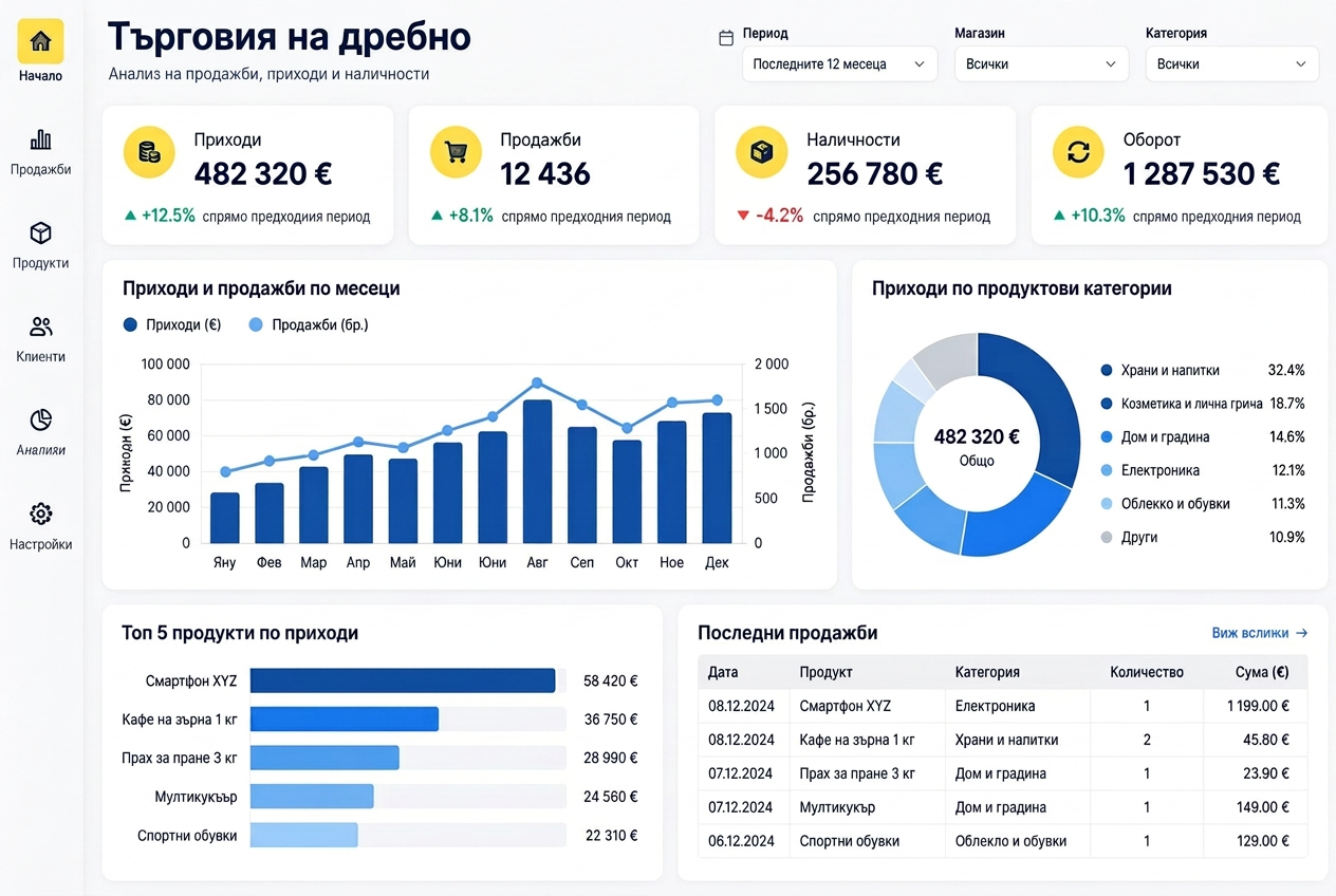 Използване на Power BI в разбирането на процесите и представянето на служителите в търговията на дребно — визуализация на табло